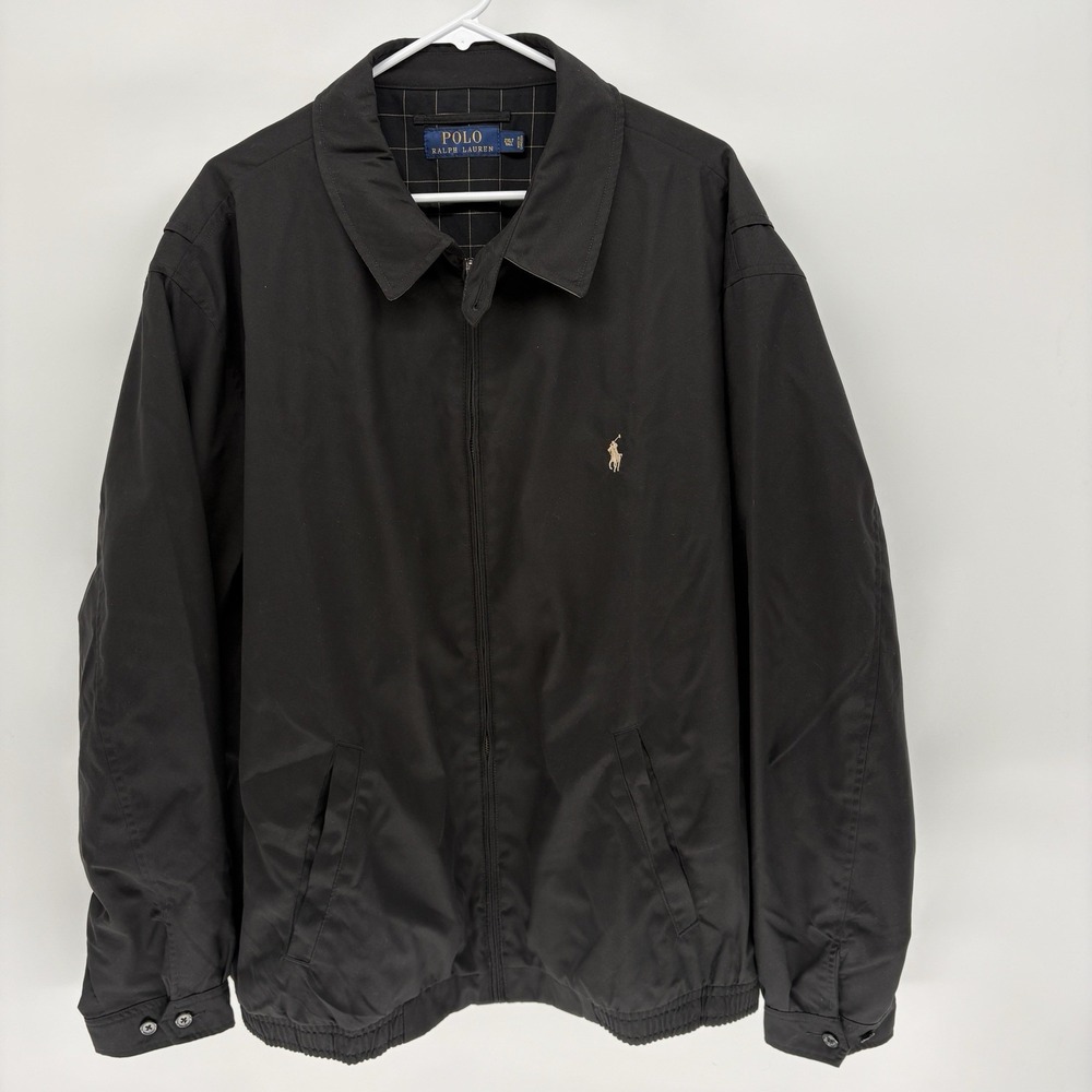 Polo Ralph Lauren Black Harrington Jacket Plaid Lined Coach Preppy Men 2XL Tall